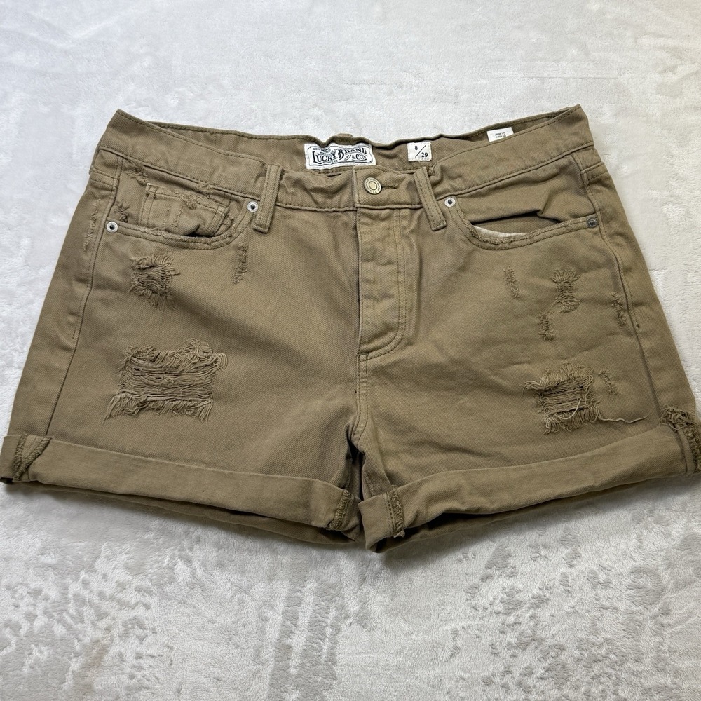 Lucky Brand Boyfriend Shorts Distressed Tan‎ Denim Women 8/29